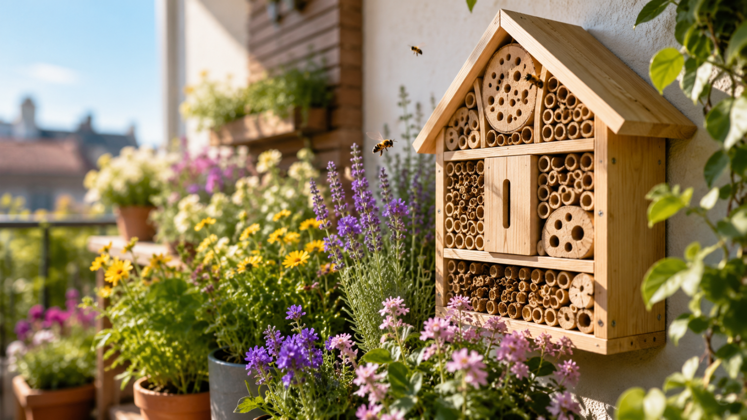 So wird Ihr Balkon zum Mini-Biotop mit einem Insektenhotel Insektenhotel